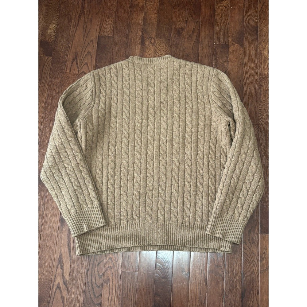 J Crew Handknit Lambswool Sweater Men XL Brown Cable Knit Heavy Fisherman Chunky - Picture 6 of 6